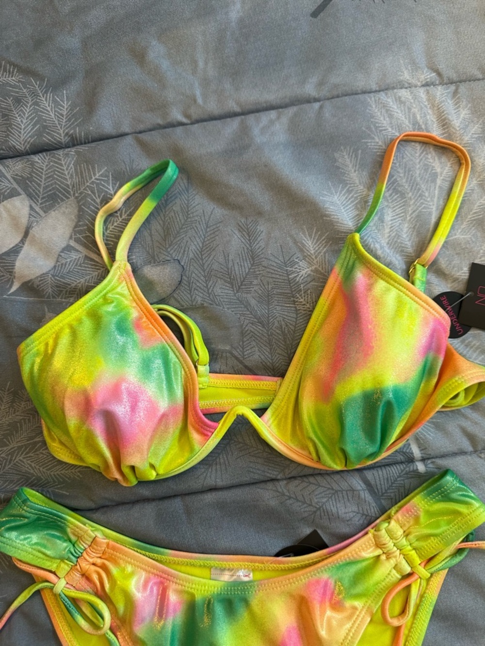 NWTS No Boundaries Neon Tie-Dye Bikini Set - Yellow, Green, Pink, Orange Sz M - Picture 5 of 11